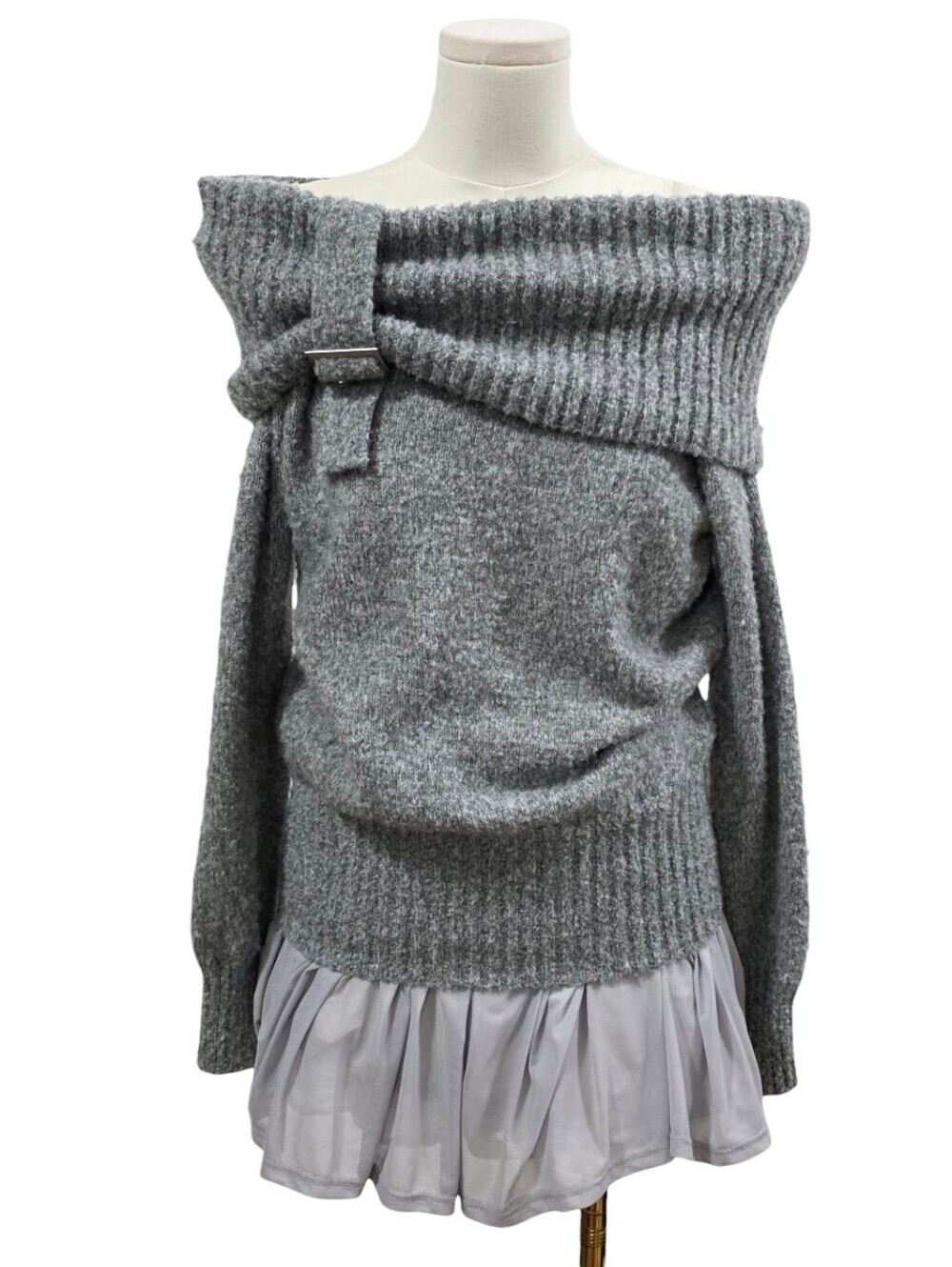 Sweet Chilling Grey off the shoulder sweater with miniskirt attached dress